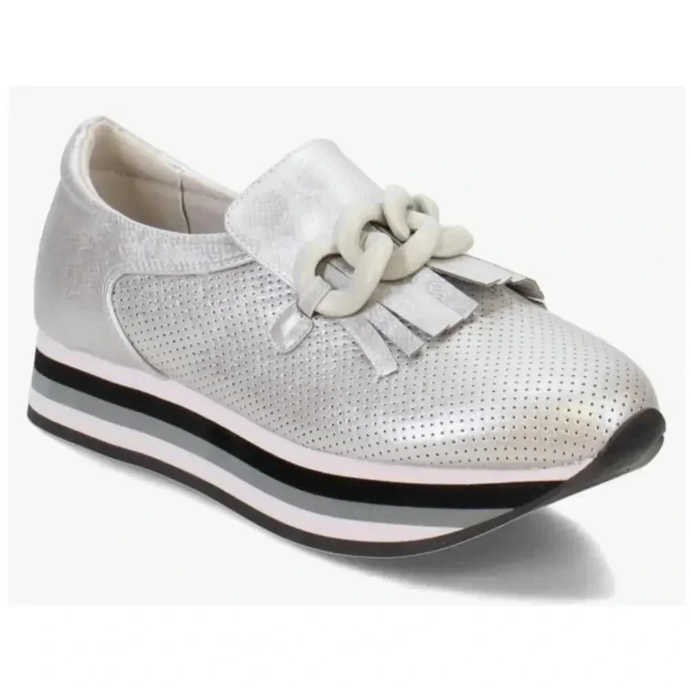 Coconuts by Matisse Women's Bess Silver Metallic Chain Perforated Loafers, 7